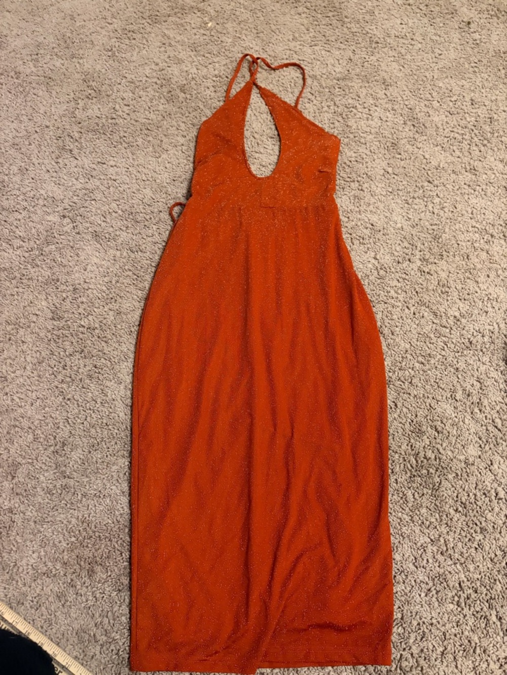 Fashion Nova Rust Halter Glitter Midi Dress - Picture 2 of 8